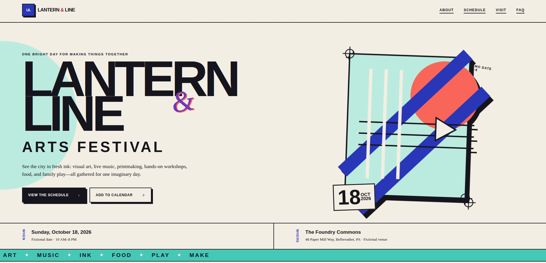 Screenshot of the Lantern & Line / Art Festival website