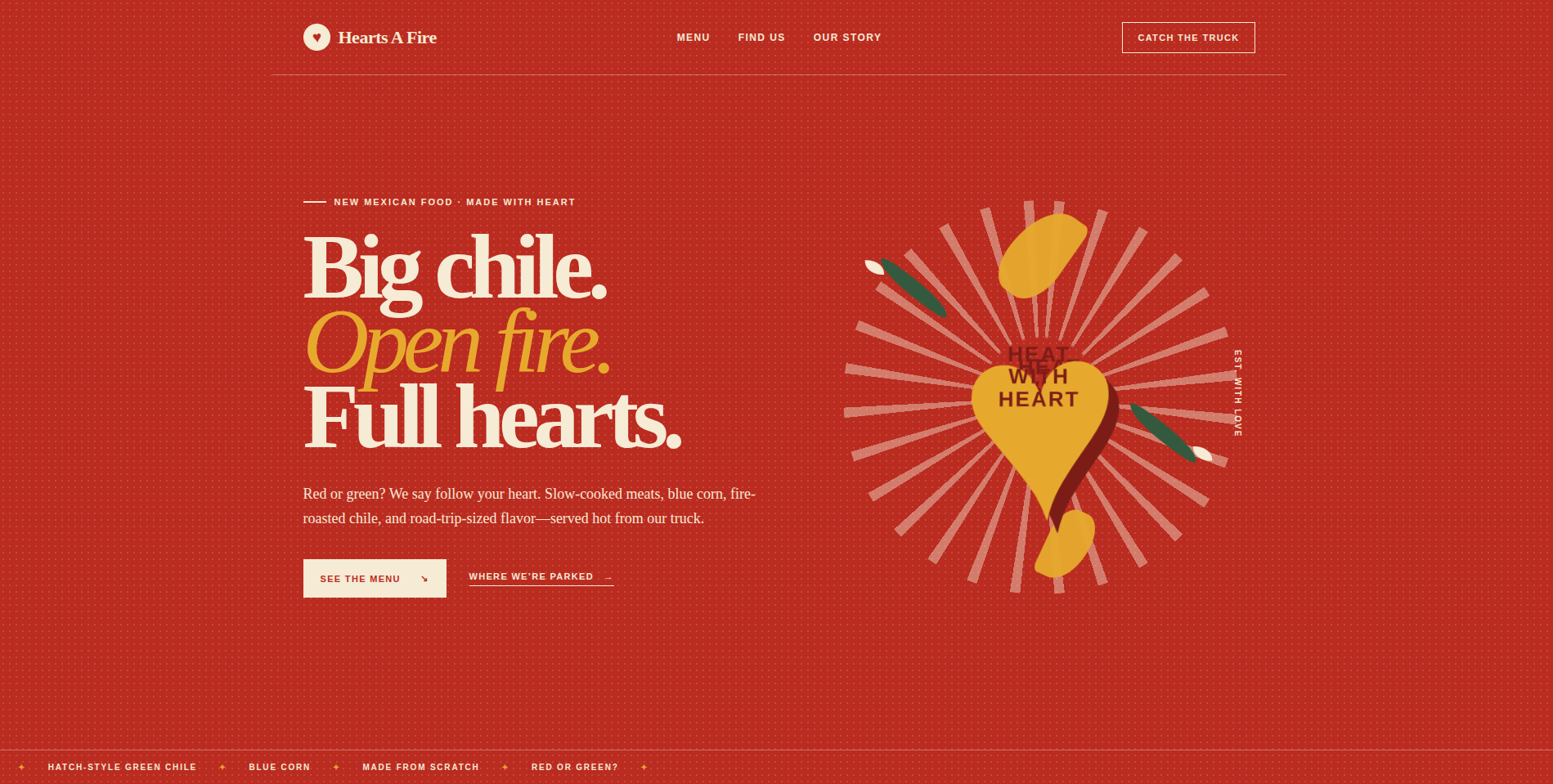Screenshot of the Hearts-a-Fire / Food Truck website