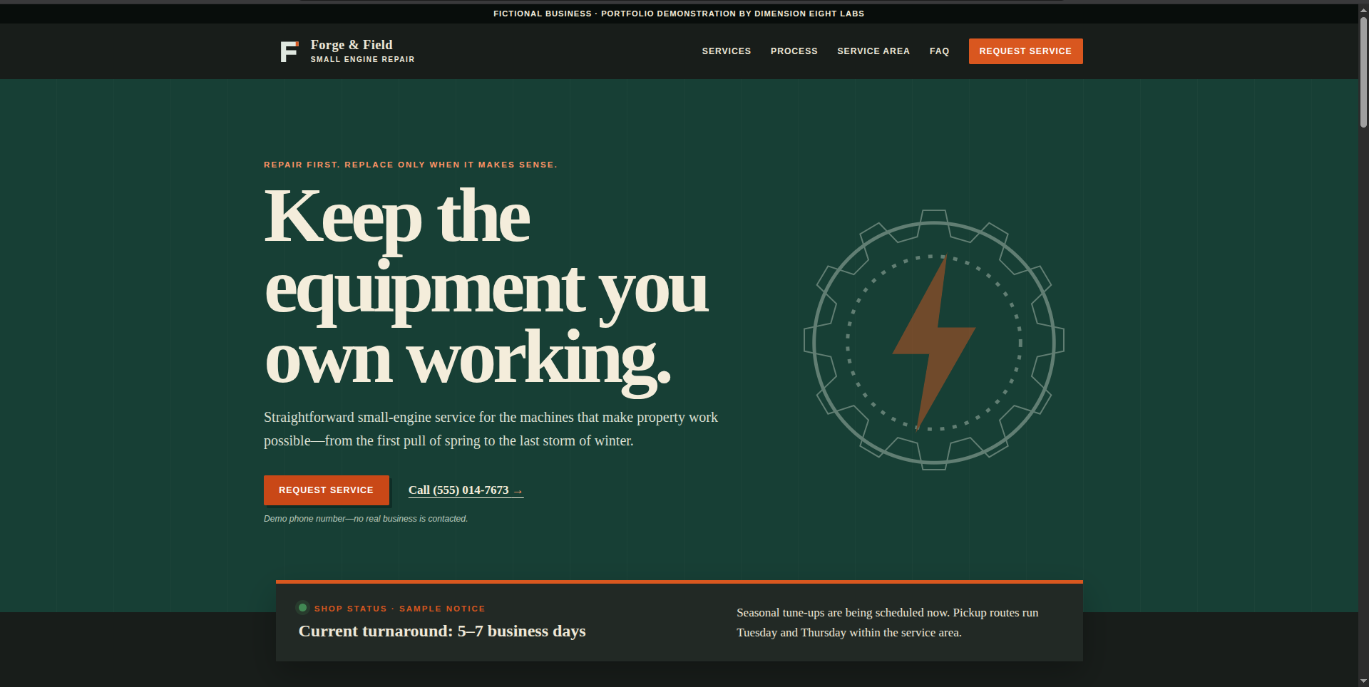 Screenshot of the Small Engine Repair website